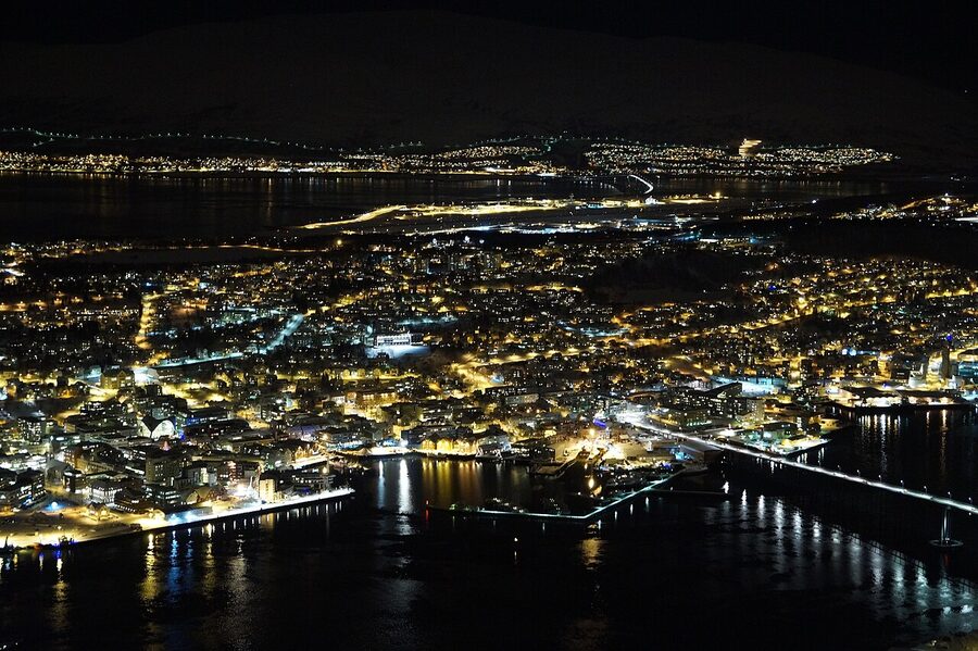 View of Tromso from Fjellheisen in winter