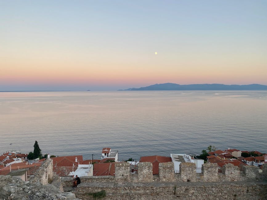 Greek coastal village sunset Saronic