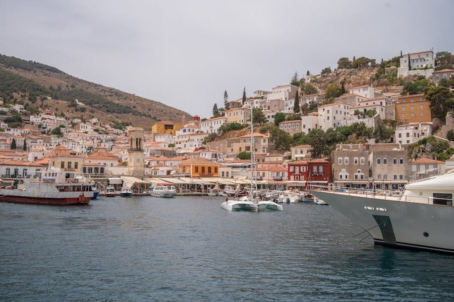 Hydra Island harbor colorful houses