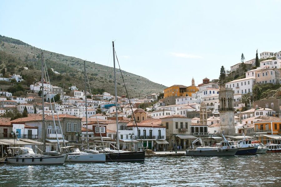 Hydra waterfront boats moored