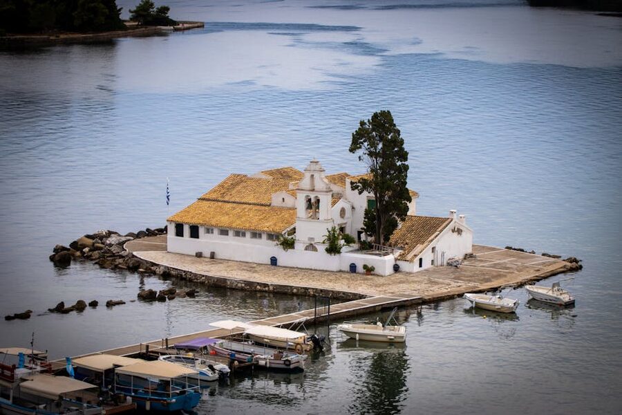 Historic monastery island aerial