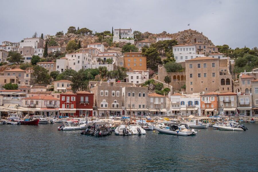 Hydra waterfront houses boats