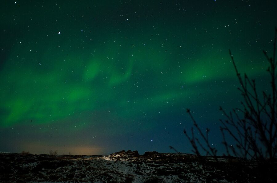 Iceland aurora borealis night sky green