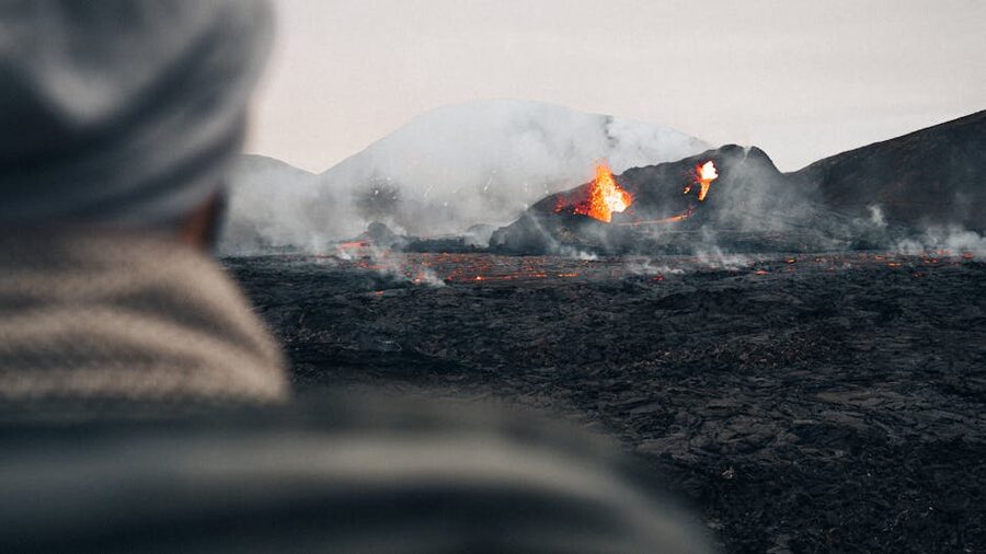 Iceland volcanic eruption with glowing lava