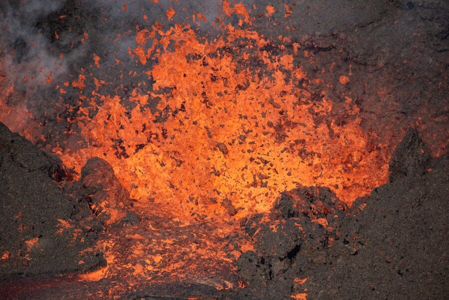 Explosive lava flow Icelandic volcano