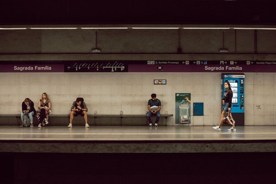 Sagrada Familia metro station in Barcelona with commuters