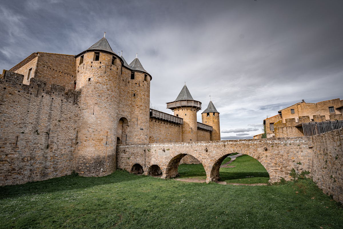 The Comtal Castle walls and towers inside Carcassonne