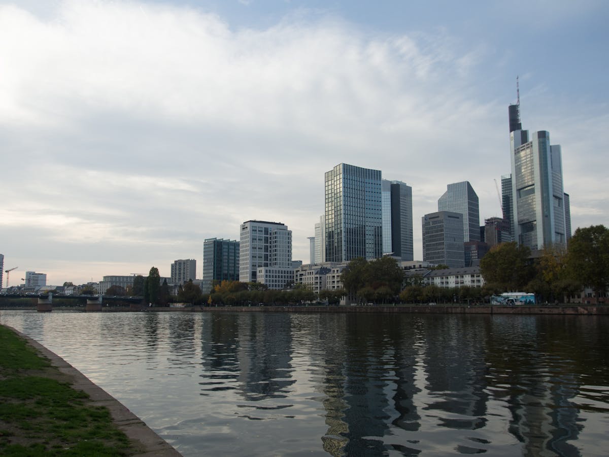 View along the Main River toward Frankfurt city center