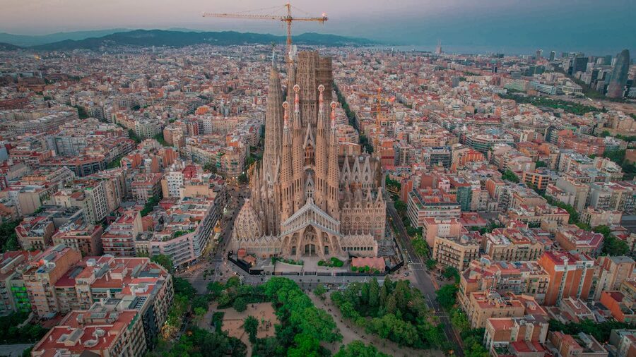Aerial view of La Sagrada Familia in Barcelona