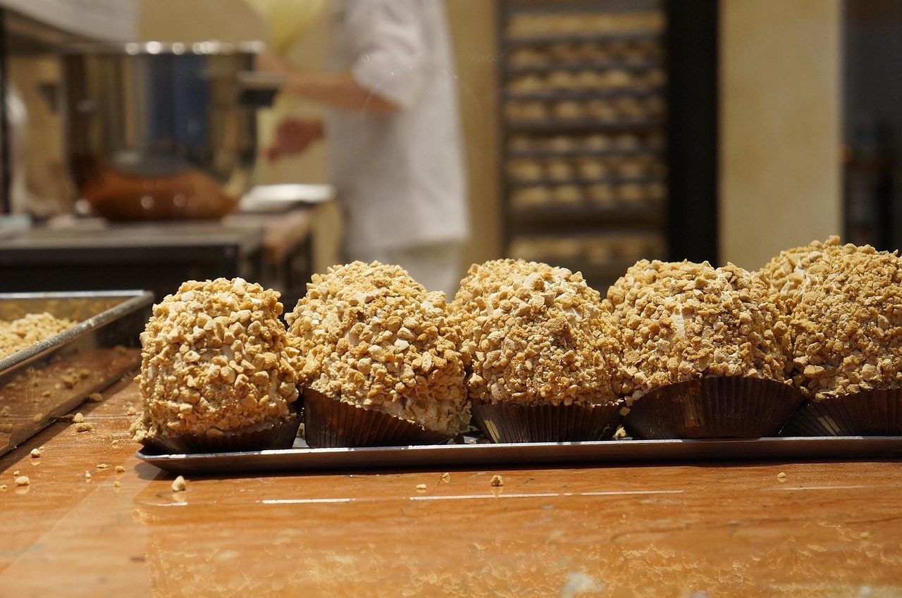 Colorful candy and pastry display in a Paris bakery shop