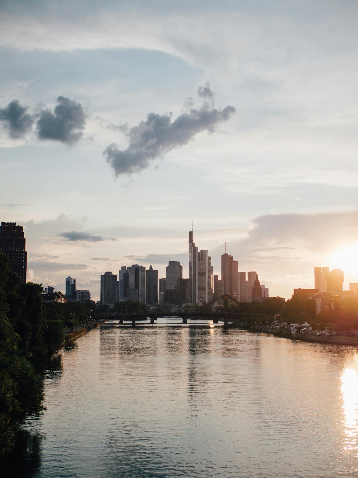 Golden hour over the Main River in Frankfurt