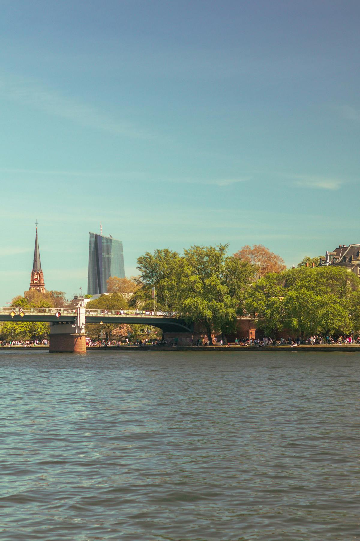 The Main River with bridges connecting north and south Frankfurt