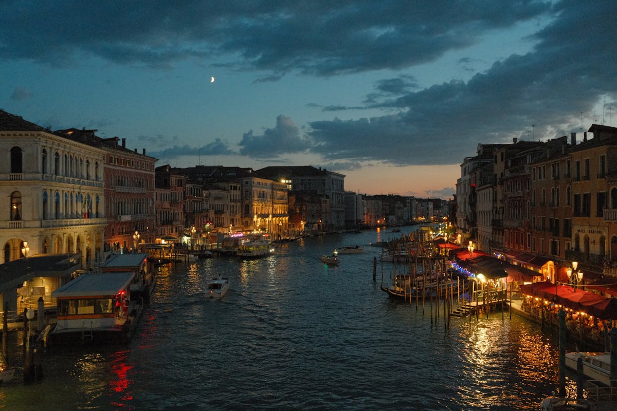 Evening scene over Venice Grand Canal with lights