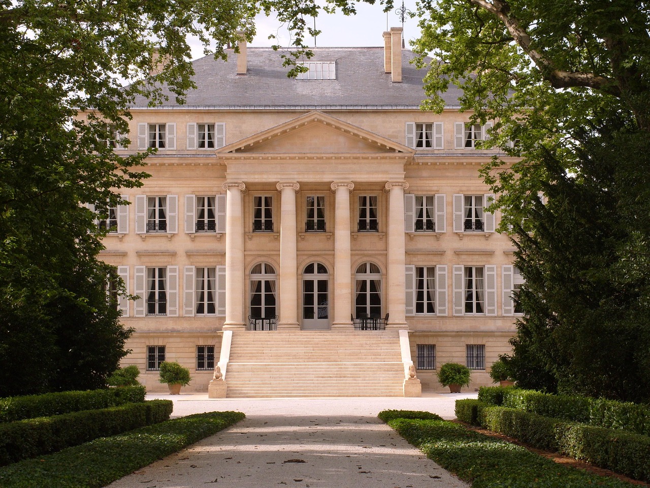 Historic Chateau Margaux winery and vineyard in the Bordeaux wine region