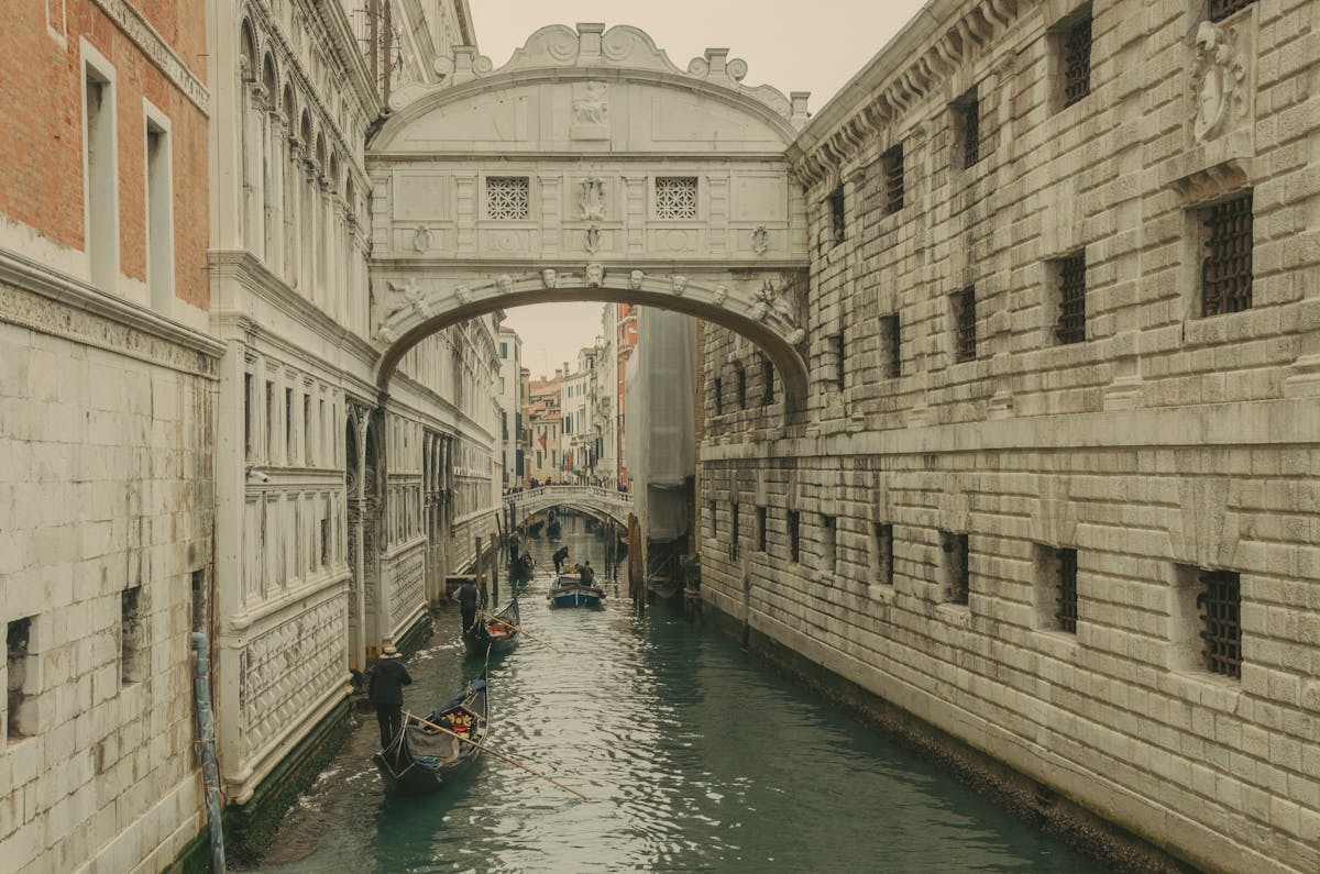 Gondolas under the Bridge of Sighs in Venice Italy
