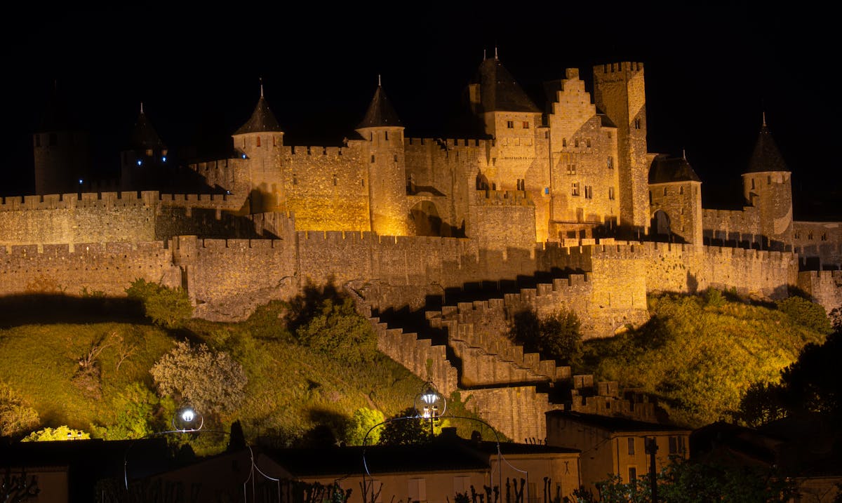 Carcassonne citadel illuminated at night