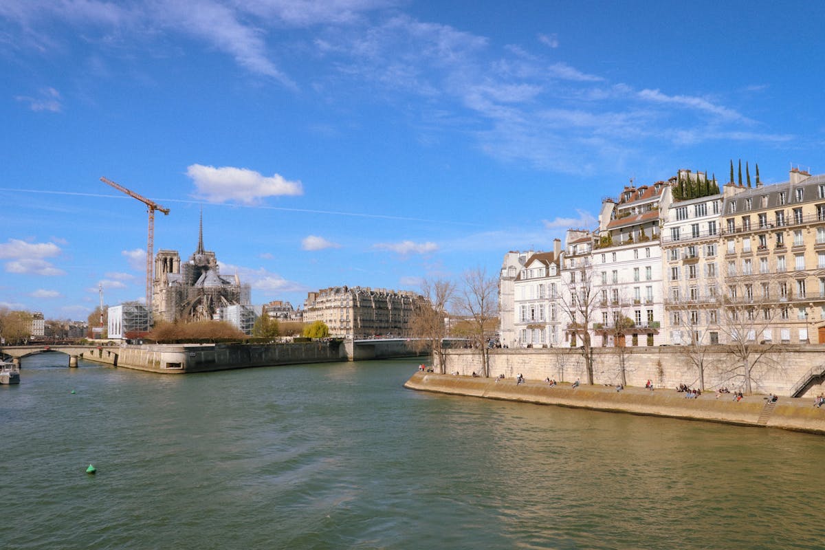 Notre-Dame Cathedral seen from the Seine River in Paris