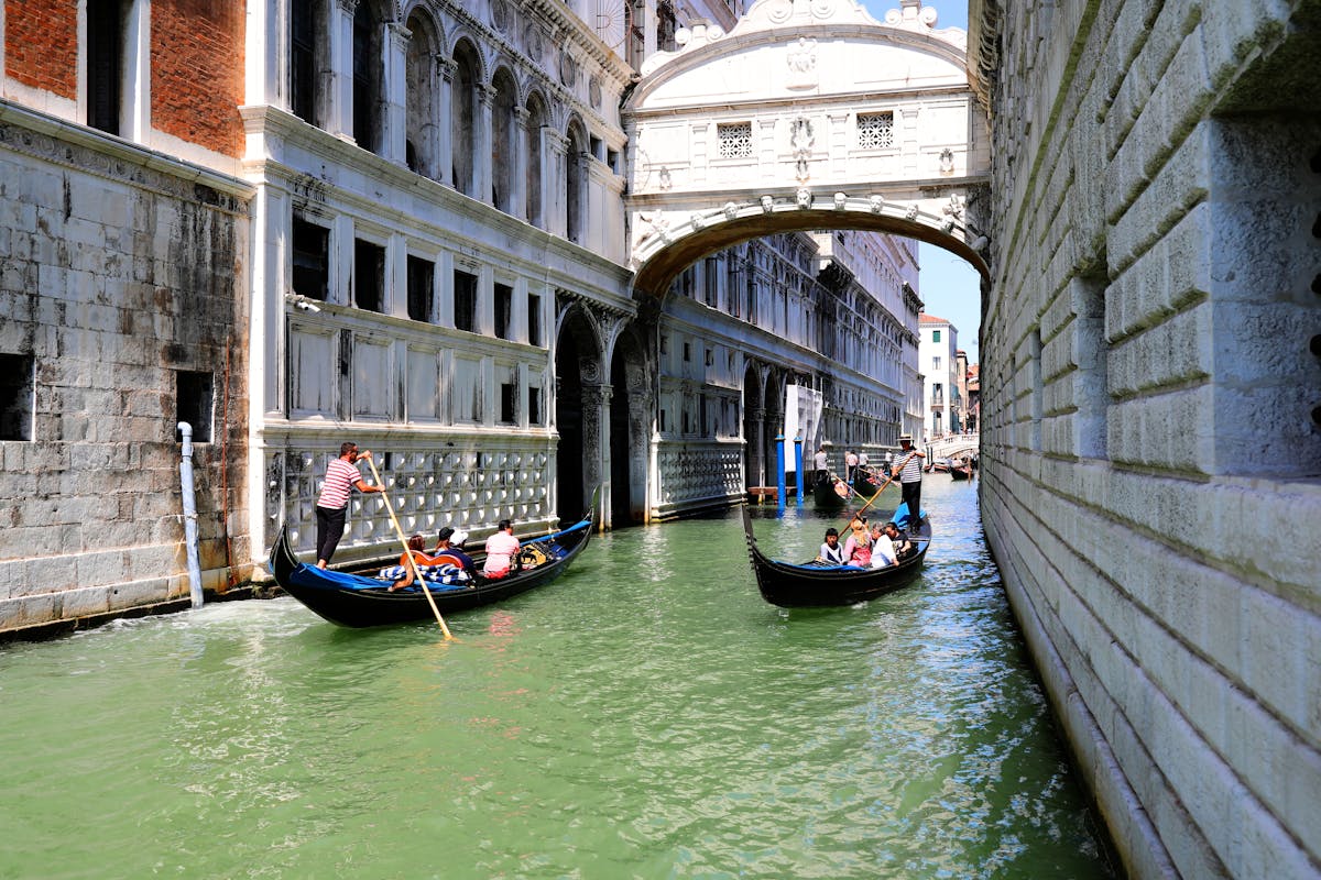 Gondolas on a canal near the Bridge of Sighs in Venice