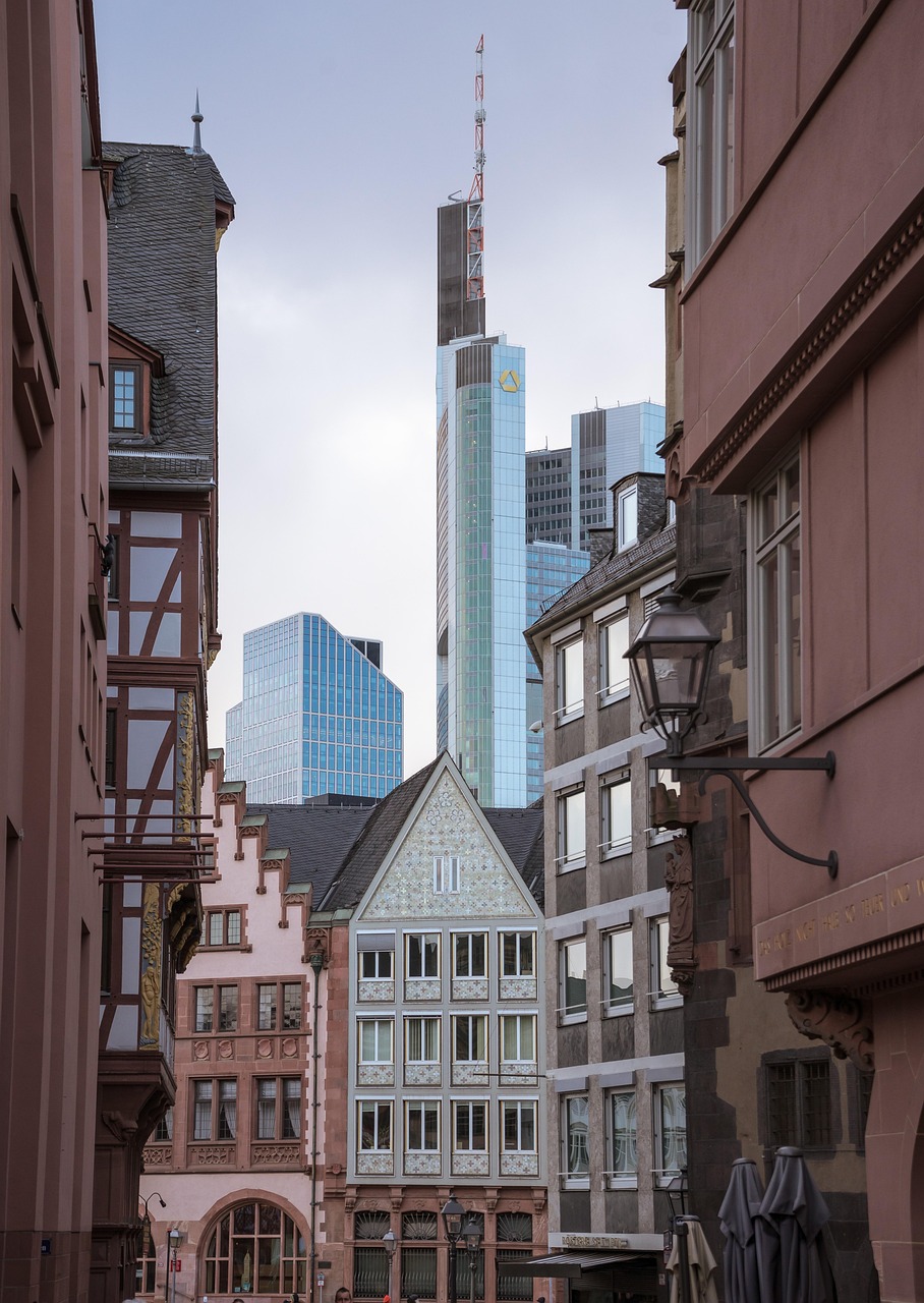 Traditional half-timbered facades of the Romer in Frankfurt