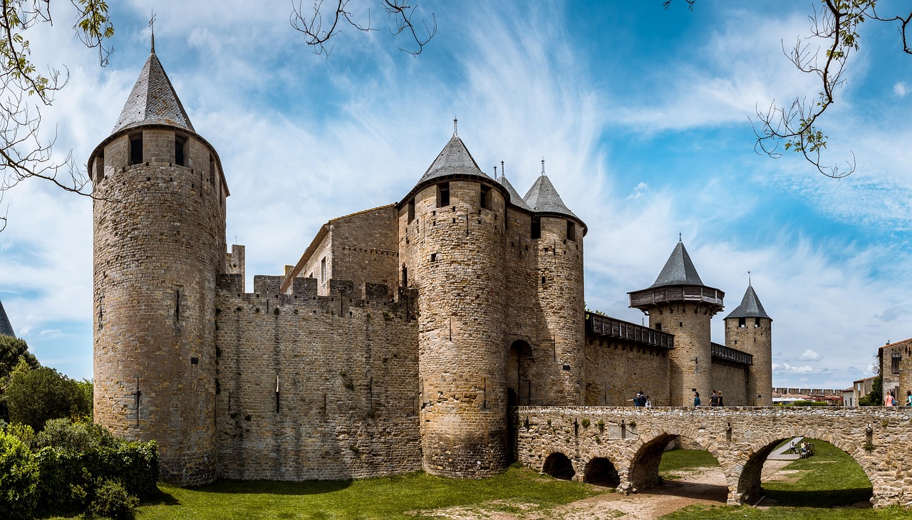 Carcassonne's medieval city walls and ramparts with towers