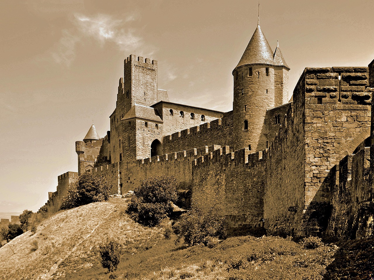 Carcassonne's medieval walls and defensive towers