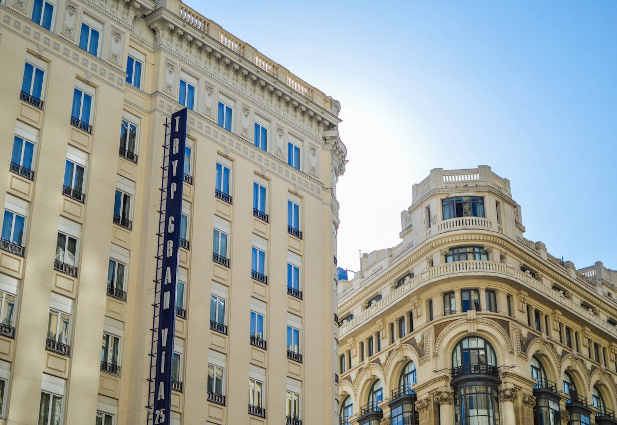 Gran Via Madrid architecture under clear skies
