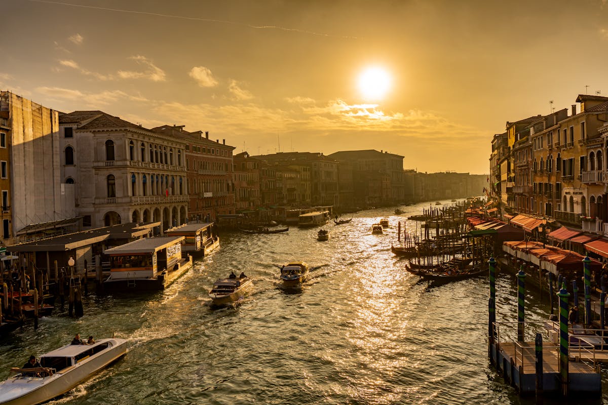 Sunset over the Grand Canal in Venice Italy