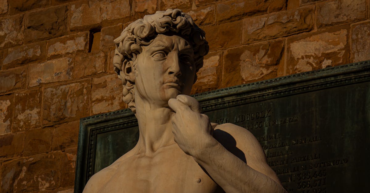 Close-up of the copy of Michelangelo David statue in Piazza della Signoria Florence Italy
