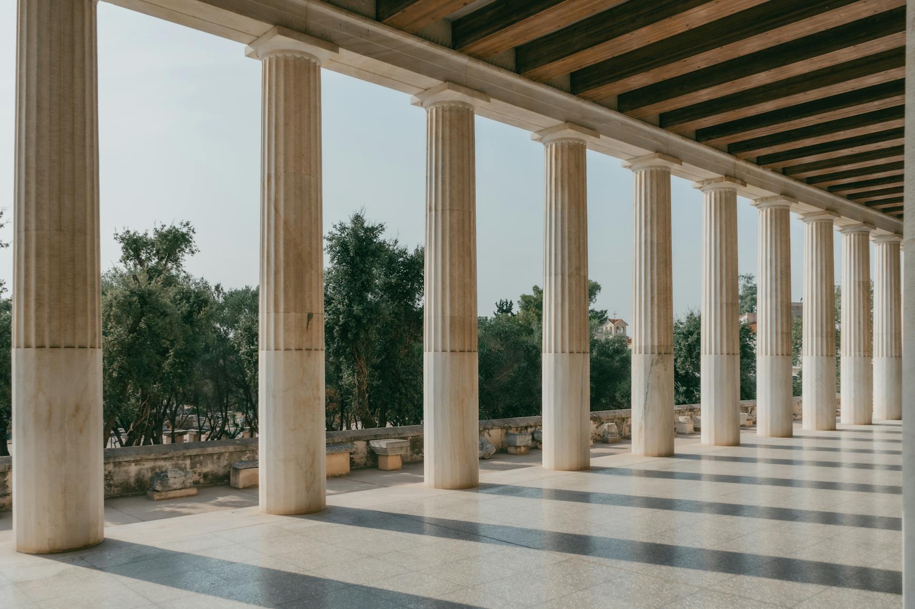 Elegant marble columns in Athens showcasing ancient Greek architecture