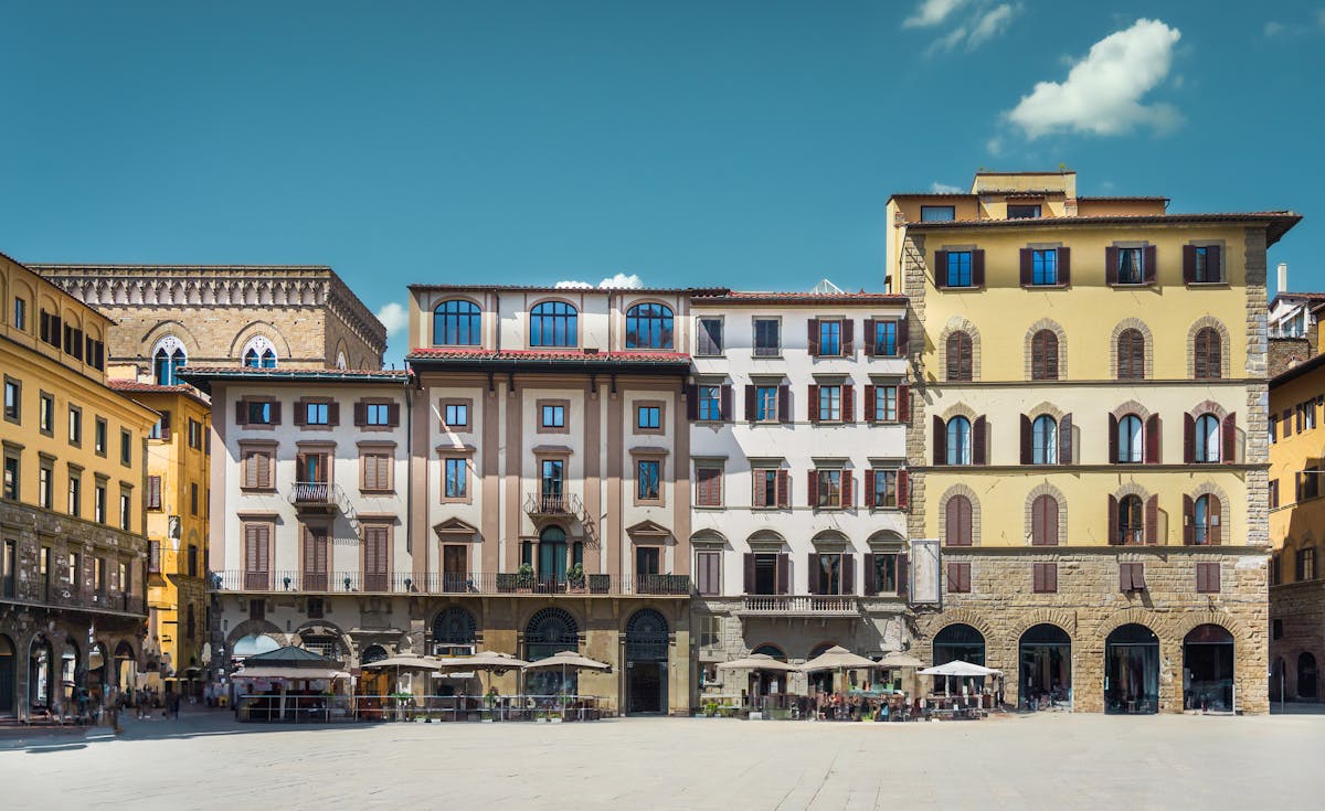 Historic townhouses in Piazza della Signoria Florence showcasing Italian Renaissance architecture