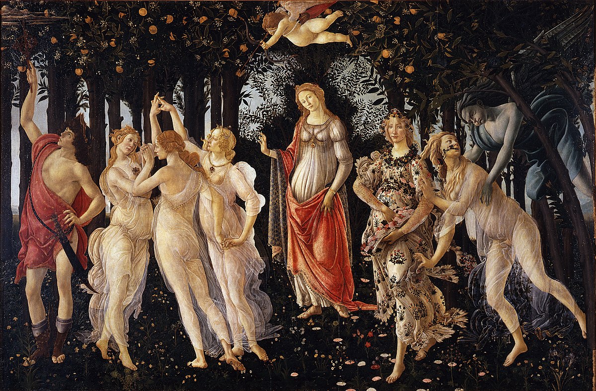 Sandro Botticelli Primavera painting at the Uffizi Gallery Florence