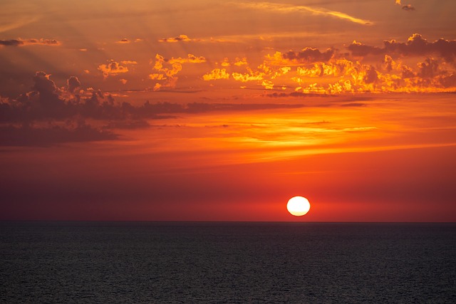 Corsican sunset over the Mediterranean near Ajaccio with warm orange colours
