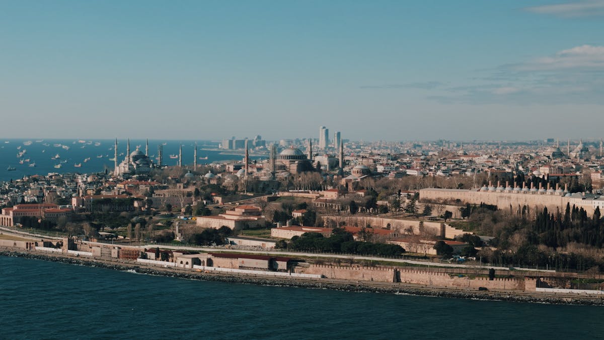 Aerial view of Istanbul showing Hagia Sophia and the historic district