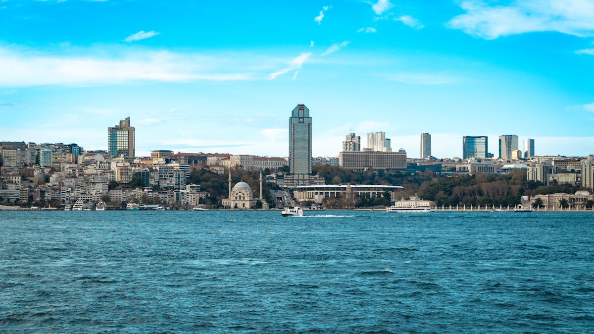 Panoramic cityscape of Istanbul skyline viewed across the Bosphorus