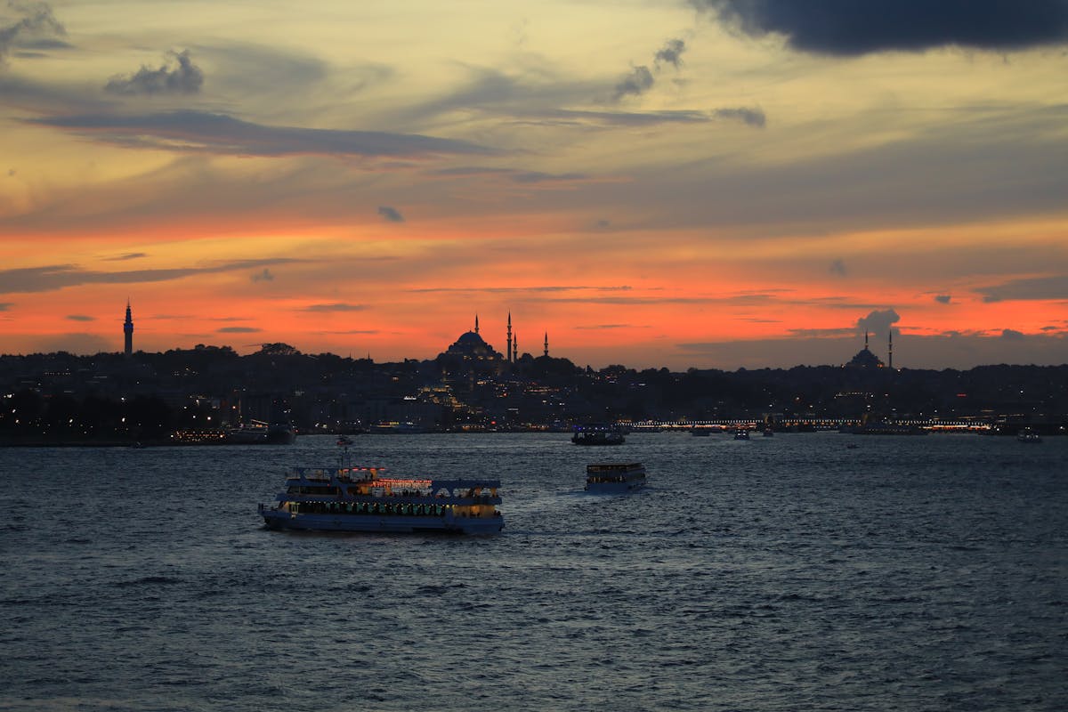 Sunset over the Bosphorus strait in Istanbul