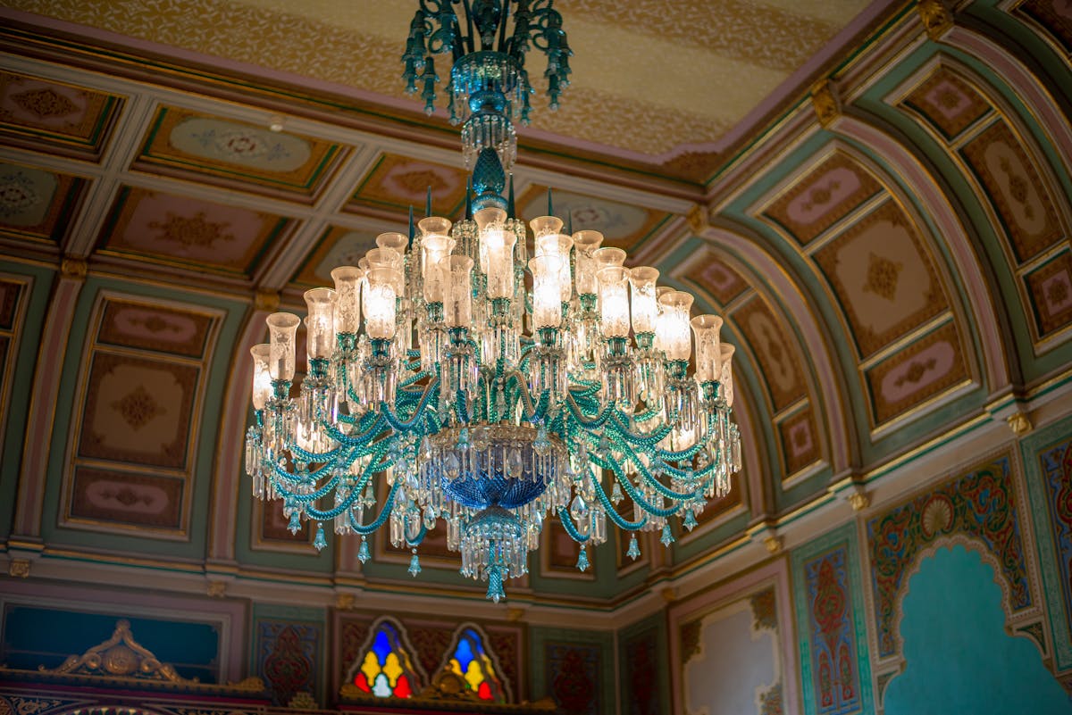Lavish crystal chandelier inside an Istanbul palace