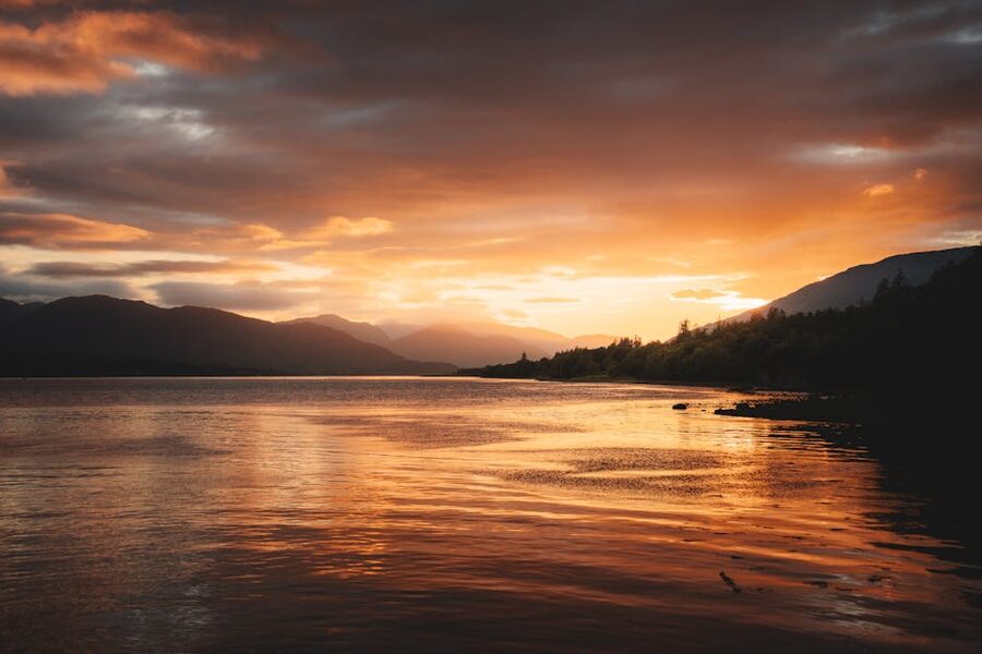 Scottish loch sunset reflection