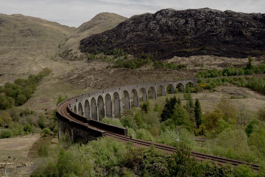 Aerial Glenfinnan Viaduct Scotland