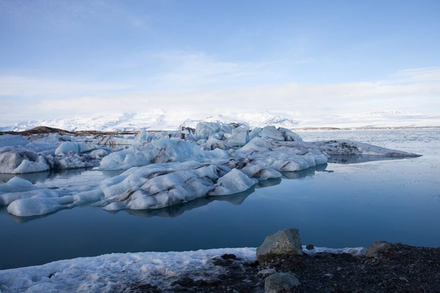 Majestic icebergs in arctic landscape Jokulsarlon Iceland