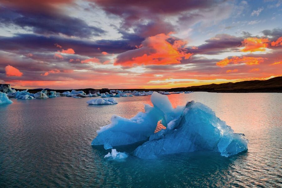 Jokulsarlon icebergs at sunset