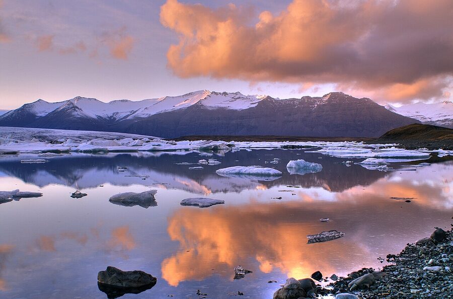 Jokulsarlon lake Iceland aerial view