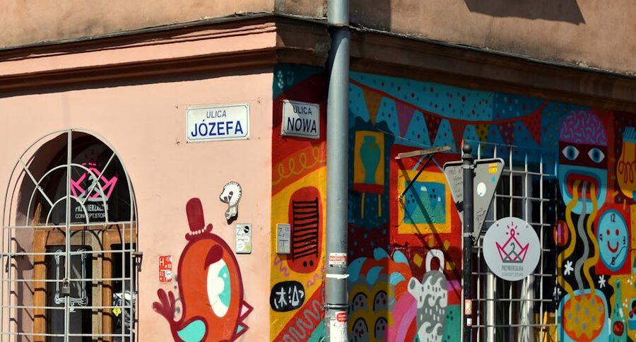 Graffiti on the corner of Jozefa and Nowa streets in Kazimierz, Krakow