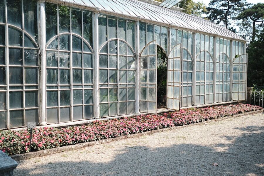 Historic greenhouse blooming flowers