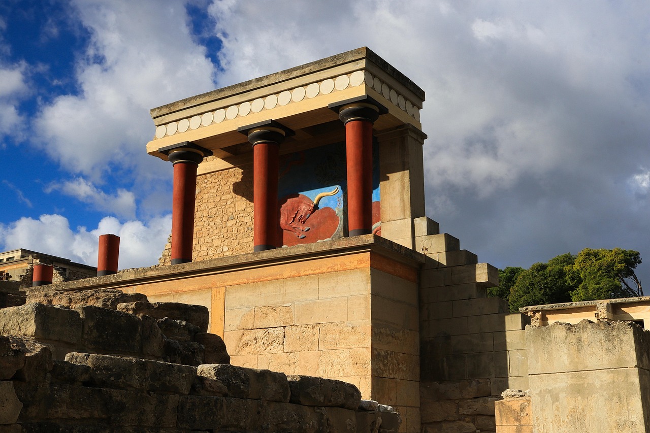 Stone bull relief at Knossos Palace Crete