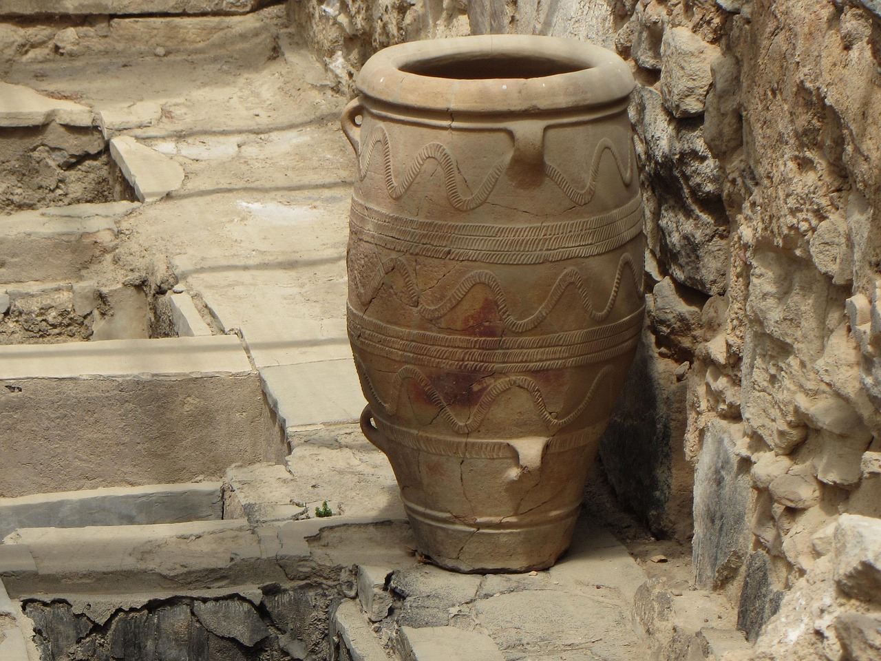 Large Minoan storage jars at Knossos archaeological site