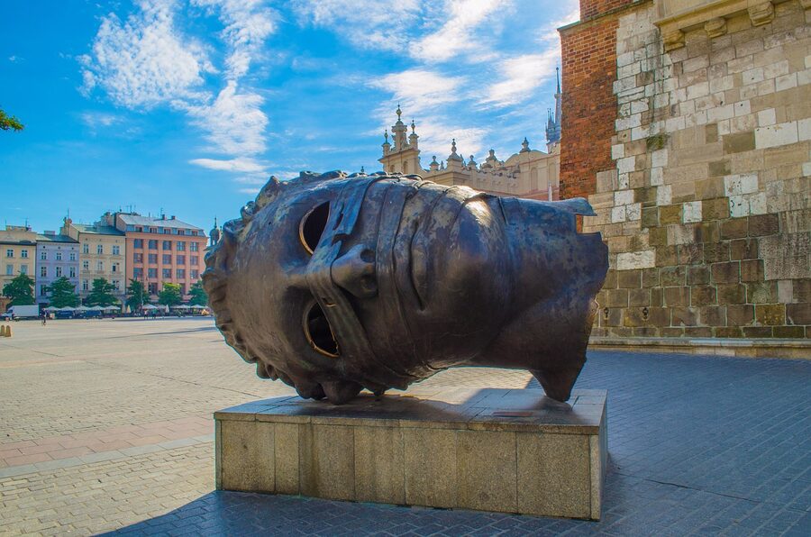 Bronze Eros sculpture on Krakow Main Square