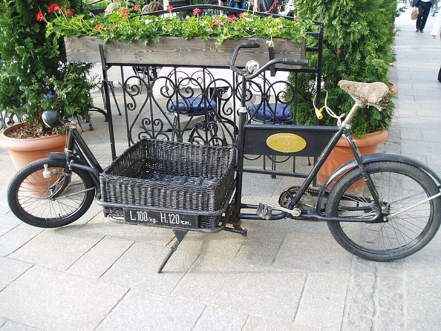 Cargo bicycle parked on Krakow Main Square