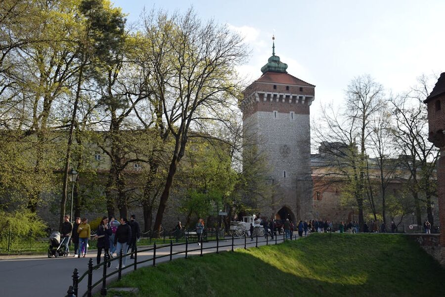 Krakow Old Town city wall and tower