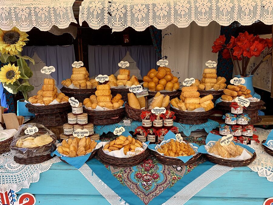 Food stalls in Little Market Square Krakow Old Town