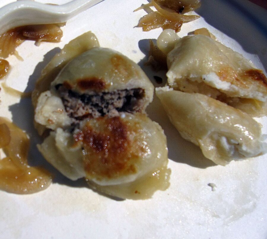 Polish pierogi filled with meat and potato